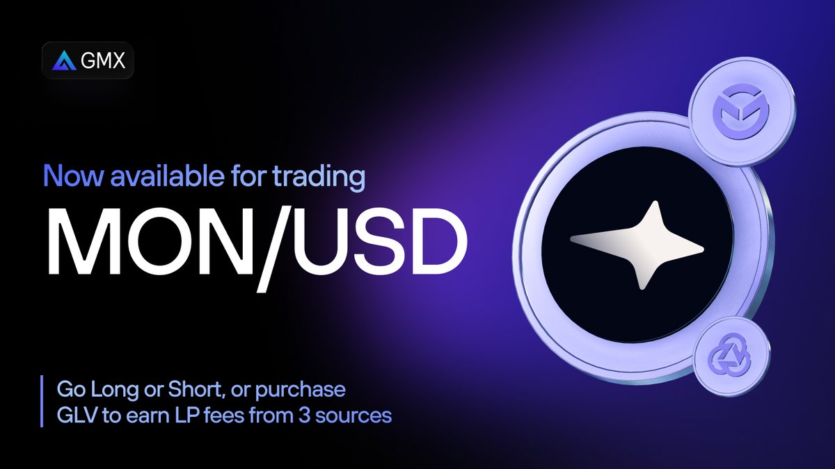GMX_IO's tweet image. A new Perp market is now available to traders on Ethereum, Arbitrum, BNB Chain, and Base:

🔸 MON/USD - from the @Monad blockchain
