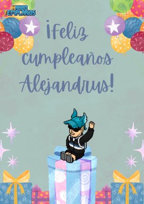 📣 Hoy festejamos el cumpleaños de nuestro manager de eventistas Alejandrus 🥳

De parte de todo el equipo de HabboTemplarios esperamos que pases un maravilloso día y disfrutes de la mejor compañía, te queremos. ❤️