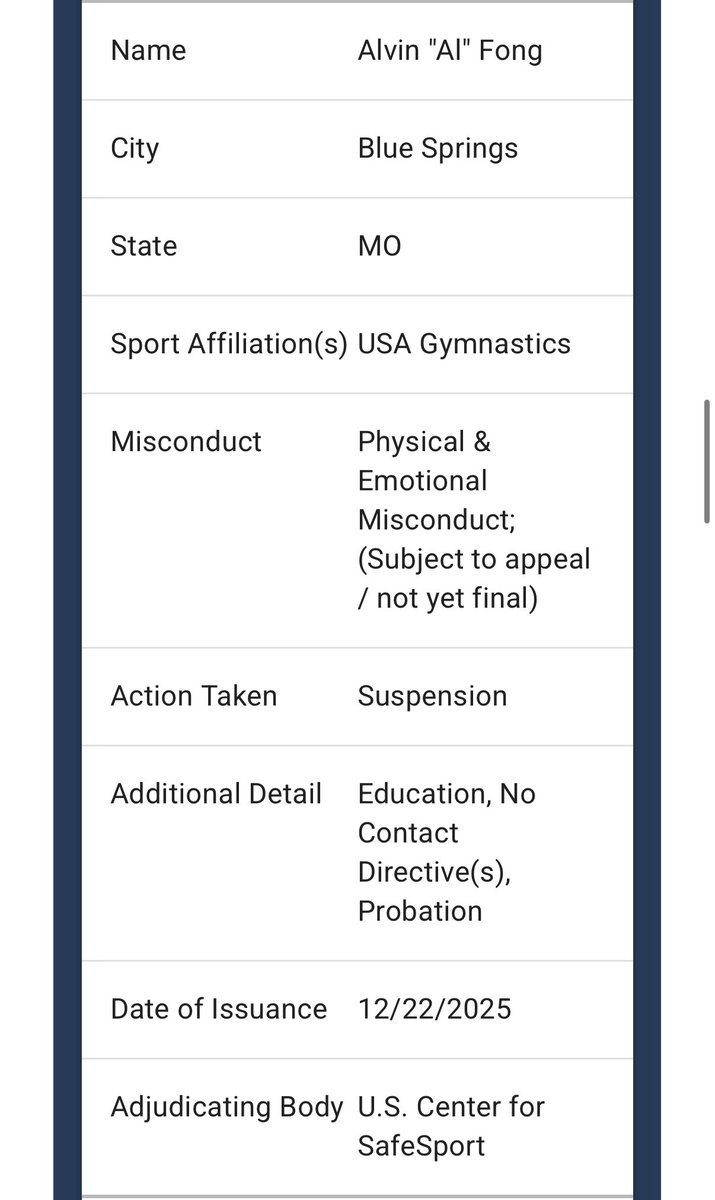 JudgeThree's tweet photo. Al Fong and Armine Barutyan of GAGE have been sanctioned by the Center for SafeSport following an investigation that began in 2020. Fong and Barutyan will serve suspensions followed by probation, and must complete specified SafeSport education. https://t.co/k8KngVy6Jn