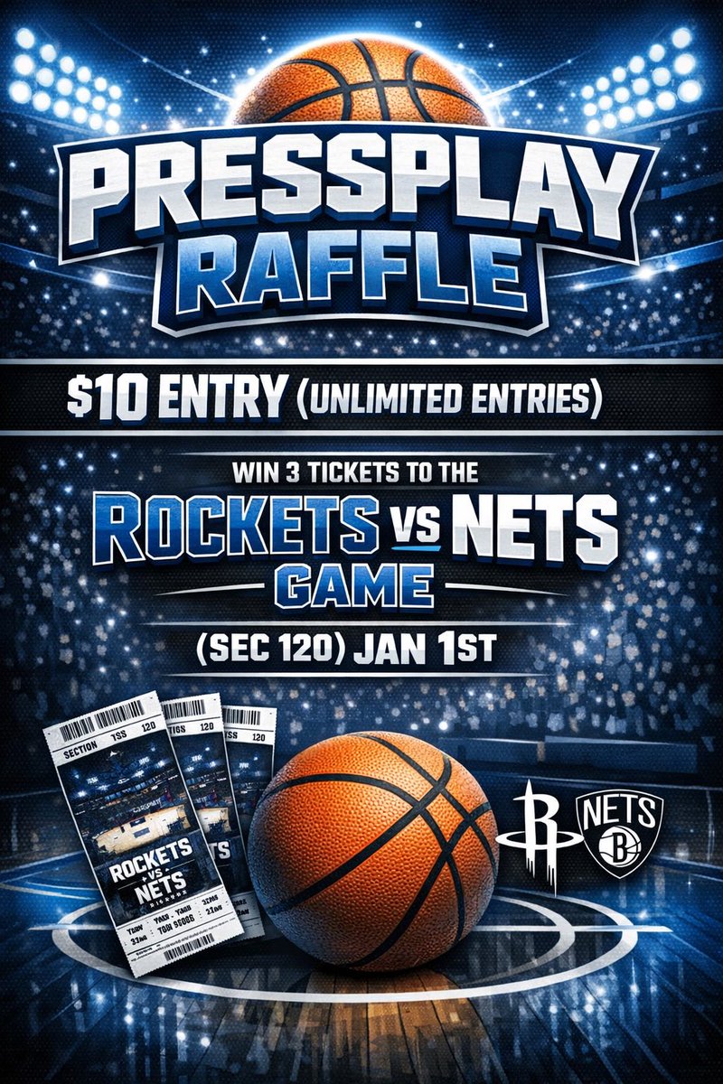 PressPlay_NYC's tweet image. 🚨 TICKET GIVEAWAY 🚨 

Join for a chance to win THREE tickets to see Kevin Durant, Alperen Sengun, &amp;amp; the Rockets take on Michael Porter Jr &amp;amp; the Nets on New Year’s Day 🔥

Sign ups are open until the end of Christmas Day at 11:59pm &amp;amp; the winner will be chosen on live (by spin…