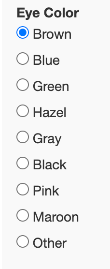 What are these options...? Who has pink eyes?