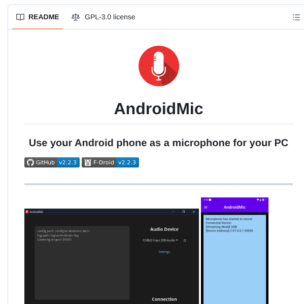 tom_doerr's tweet photo. Turns phone into microphone for PC via WiFi or USB

https://t.co/PgvxQPdVtV https://t.co/rxxz5koDL2