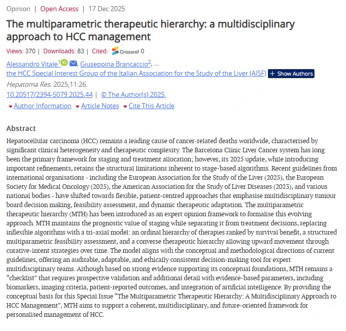 HepatomaRes's tweet photo. 🧩 The Multiparametric Therapeutic Hierarchy: A Multidisciplinary Approach to #HepatocellularCarcinoma Management

🧠 Beyond staging: biology &amp; feasibility
👥 Structured MDT decision-making
💡 Dynamic, patient-centered treatment pathways

🔗[https://t.co/OfOxbCFXaY] https://t.co/KlaLtBhCIi