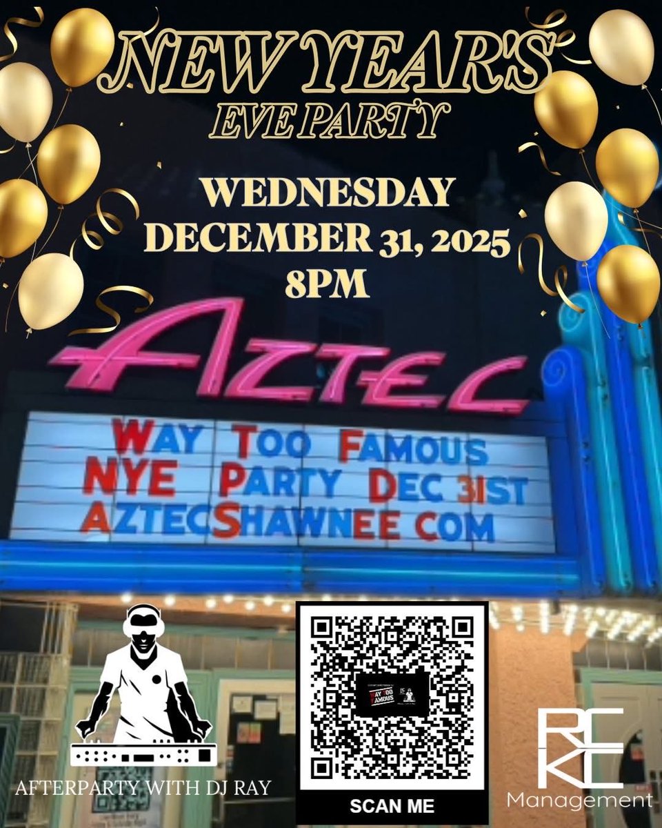 AztecShawnee's tweet image. Ring in the New Year 🎉

aztecshawneetheater.ticketspice.com/way-too-famous…

#playlocal #shawneeks