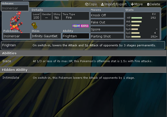 teambuilding with a friend and this is his incineroar?? stg they broke this mon since i stopped playing