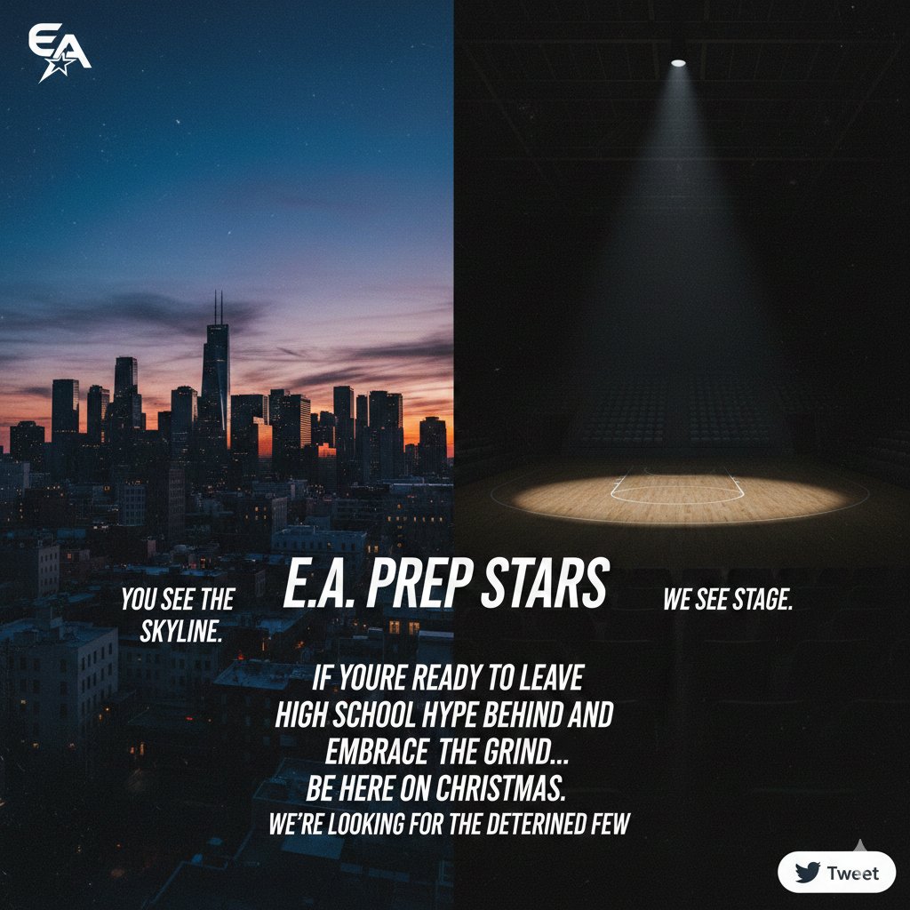 You see the skyline. We see the stage. If you're ready to leave high school hype behind and embrace the grind... be here on Christmas. We're looking for the determined few. 
​#EAPrepStars  #EAPrepGrind