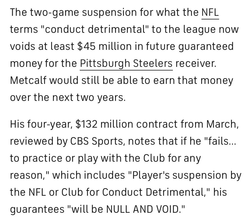 ThePoniExpress's tweet image. Holy cow: CBS Sports reports DK Metcalf’s suspension voids $45 million  in guaranteed money. Maybe more. With the Steelers. What a costly mistake.