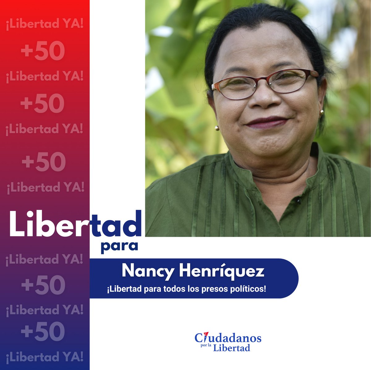 Desde Ciudadanos por la Libertad (CxL) demandamos la inmediata liberación de Nancy Henríquez, detenida injustamente por el sandinismo.

#SinCausaJusta