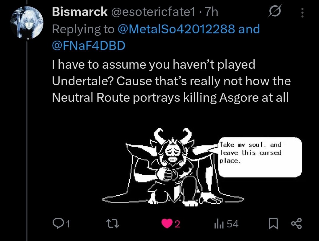 TheSquiddyMan's tweet photo. @esotericfate1 

Hi i know this is random, but i run the account you've been arguing that guy about Undertale under. 

I am genuinely sorry you had to deal with him; i felt genuinely INSANE as just a bystander, i cant imagine what you mustve felt actually arguing with the guy https://t.co/43Ej4ZhoYx