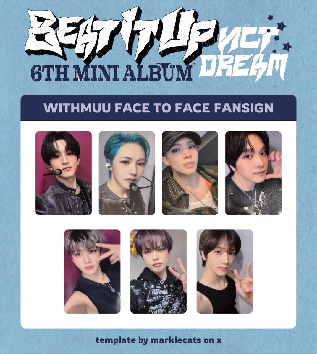 엔시티드림 beat it up 위드뮤 대면 팬싸 포카 양도 케타포 쇼케 양도 

미개봉 앨범 digipack  1.1 set(7ea) / 1500 ea
Photocard 1.5set 
⭕️ 4 set ⬆️
⭕️sell 
⭕️kr address
❌on hand

open.kakao.com/o/shRDEGPh

wts nct dream fansign withmuu face to face  photocard