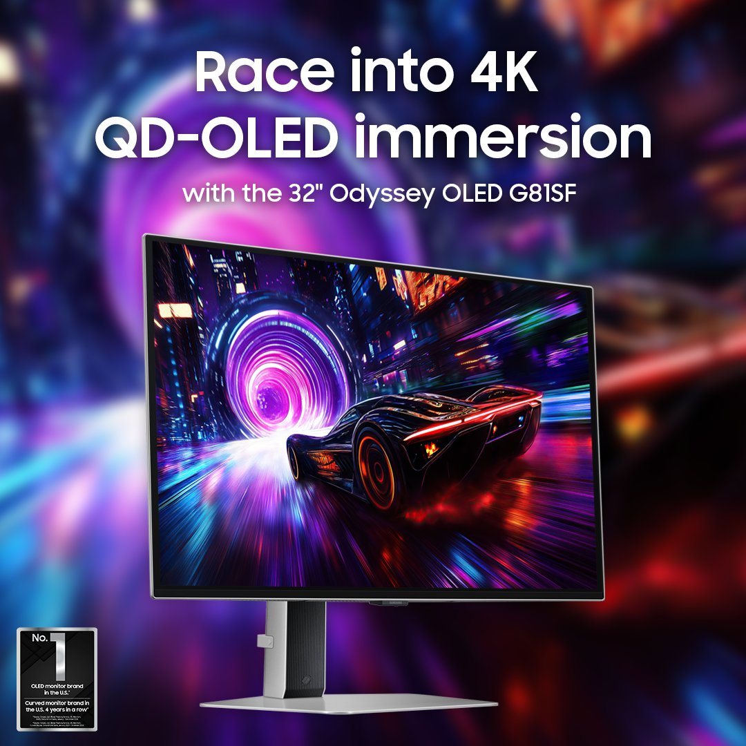 SamsungUS's tweet image. Start your engines… faster frame rates are on the way! 

Experience immersive action on a screen that was built to handle all the best the gaming industry has to offer. Ready for top-tier visuals and responsive gameplay?
 
Buckle up: bit.ly/4alMIJ2