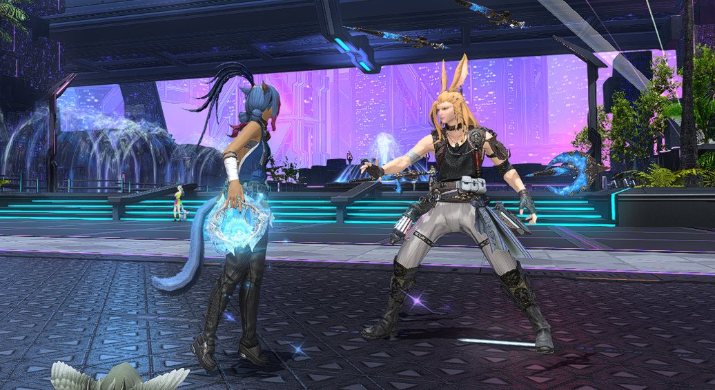 SrinityFF's tweet image. So happy I got to do the new Arcadion raids with Jack! He's been hampered by laptop issues but made it work. Hanging with him was an early xmas present. 🎄❤️ D'azri and Jack had a little dance battle between rounds. 😸
#miqote #Viera #friends #FFXIV #Dawntrail