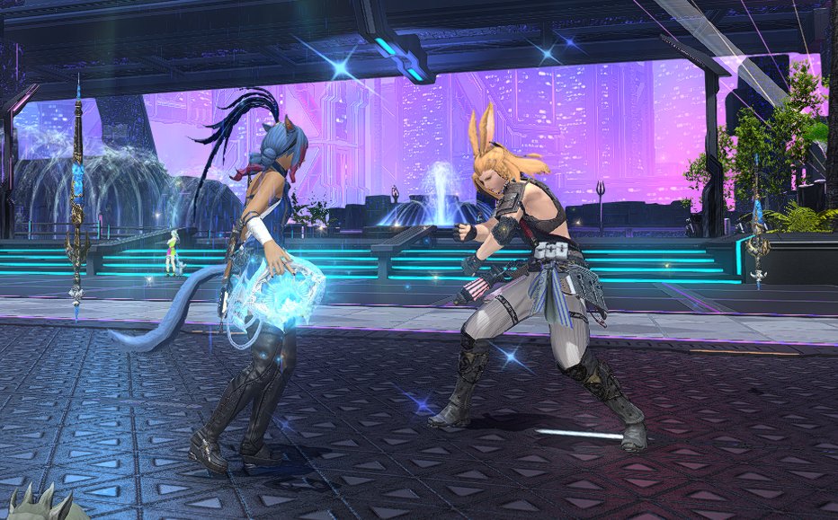 SrinityFF's tweet image. So happy I got to do the new Arcadion raids with Jack! He's been hampered by laptop issues but made it work. Hanging with him was an early xmas present. 🎄❤️ D'azri and Jack had a little dance battle between rounds. 😸
#miqote #Viera #friends #FFXIV #Dawntrail