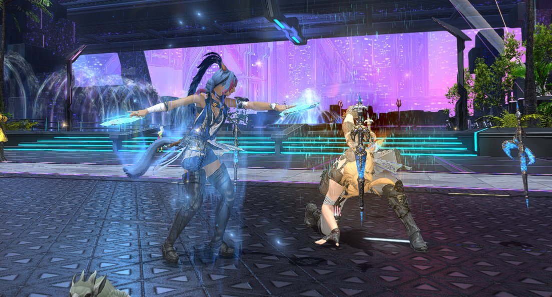 SrinityFF's tweet image. So happy I got to do the new Arcadion raids with Jack! He's been hampered by laptop issues but made it work. Hanging with him was an early xmas present. 🎄❤️ D'azri and Jack had a little dance battle between rounds. 😸
#miqote #Viera #friends #FFXIV #Dawntrail