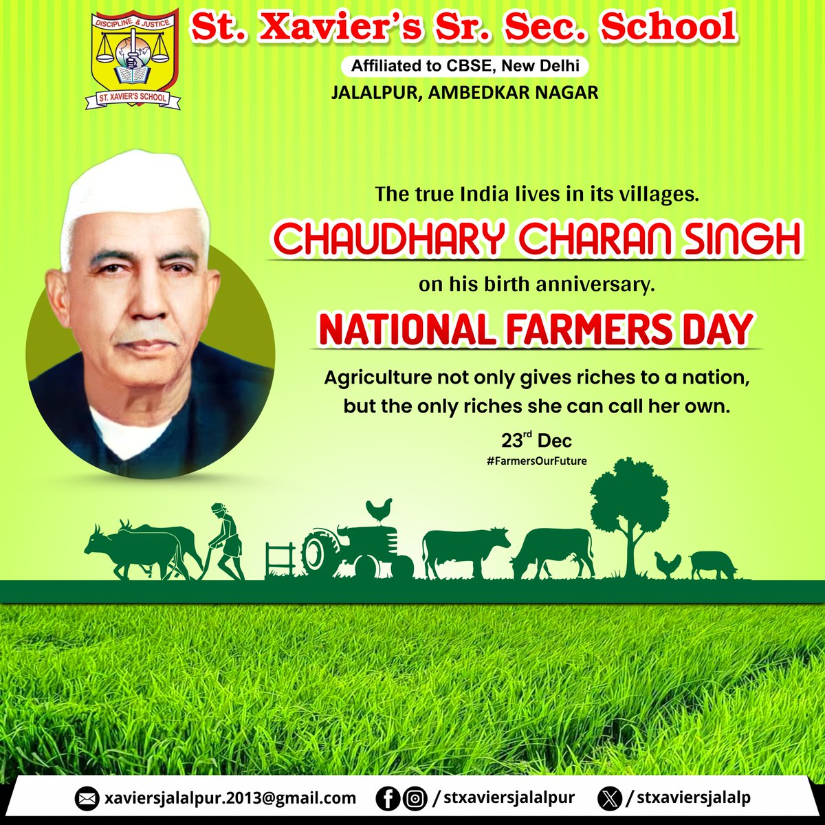 stxaviersjalalp's tweet image. Farmers are the backbone of the nation, nurturing the earth for a sustainable future. On Farmers’ Day, let’s recognize their strength, struggles, and contributions.

#BackboneOfIndia #NationalFarmersDay #KisanDiwas #AnnadataZindabad #SupportFarmers #SustainableFuture #GreenIndia