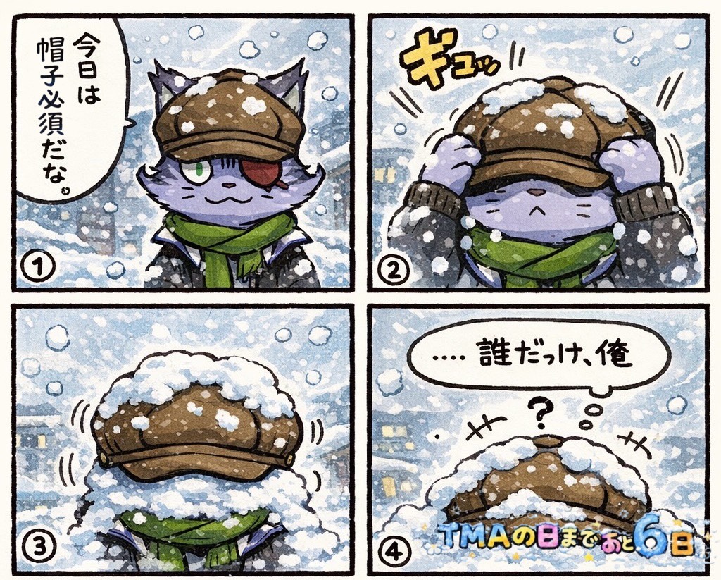 今年最後のTMAカウントダウンファンアート✨

今月のテーマは【雪とTMAで皆を楽しませる】
最近GPTの仕様が変わって絵のテイストが変わっちゃって苦戦していますが・・・（いつもみたいな絵、作ってくれない💦）

雪に埋もれるうちの子を書いてみました✨
#TMAart #30日はTMAの日