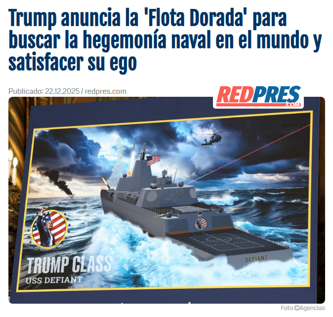 RedpresNoticias's tweet image. 📌 Trump anuncia la 'Flota Dorada' para buscar la hegemonía naval en el mundo y satisfacer su ego

🔎 redpres.com/t44120-trump-a…

Tags | 🏷️ #Trump #Flota #Dorada #Acorazados #Armada #Defensa #EEUU
