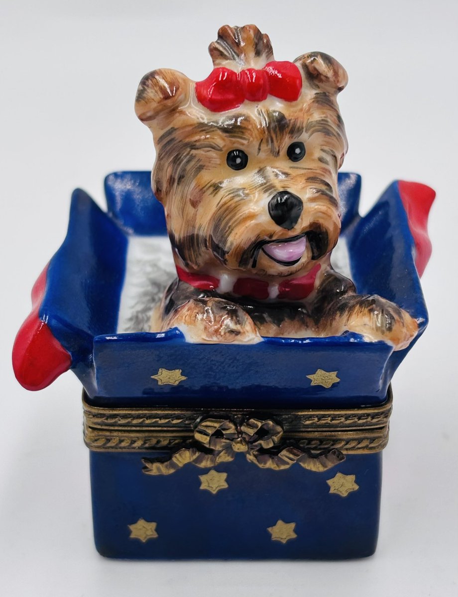 Goodbye Limoges France  Porcelain Yorkshire Terrier Yorkie Trinket Box, Hello <a href="/eBay/">eBay</a> sale💰