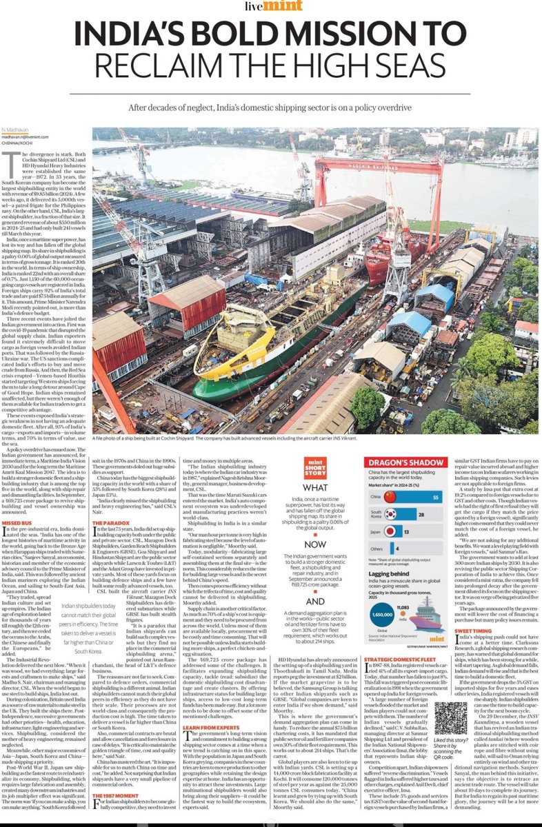 ShridhantS's tweet image. #Shipbuilding  ⚓

1️⃣shipping 
2️⃣Domestic shipbuilding 
3️⃣maritime logistics 
4️⃣Dredging 

4 important participant of this industry 

After decades of neglect,India's domestic shipping sector is on a policy overdrive 

69,000cr shipbuilding &amp;amp;repair incentive 

India vision 2030