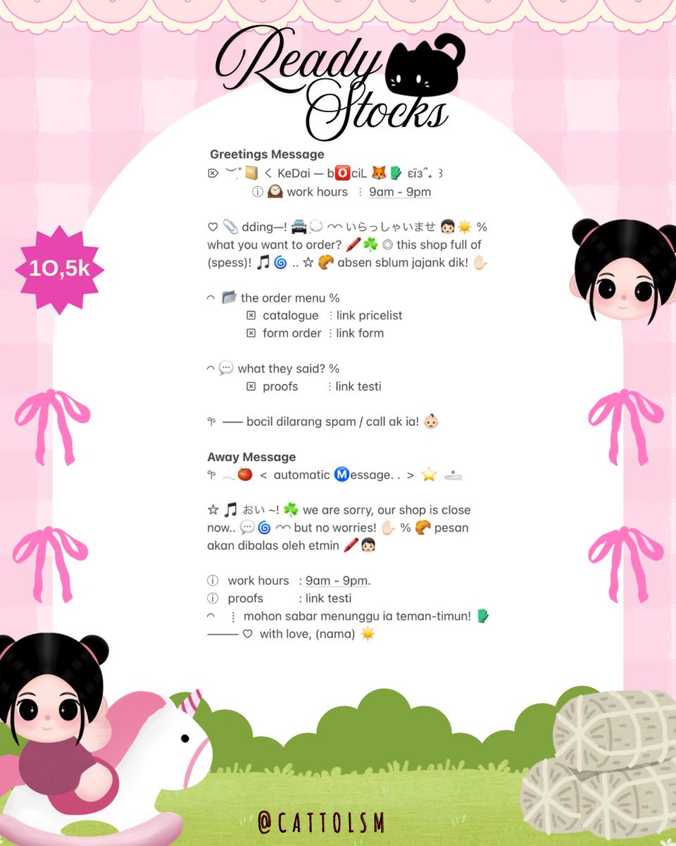 CATTOlSM's tweet image. ⣠ ︵  ♥︎  help repost?  tysm &amp;lt;3 ⭐️🎀  𓂅

◠  ⢸⠀ ada 3 bundle  wording  greetings  &amp;amp;  away  rs. . 🎶🍏  𓂃 . εїз   hanya  1O.5K saja .ᐟ.ᐟ  &amp;gt;___%   💬👧🏻   ▷  mari  ketuk  DM  sekarang yaa. . ✋🏻 ₊˚𓂂

☆ —— alt for details! . . 🐈💧
# zonauang  %  # zonajajan  %  # zonaba