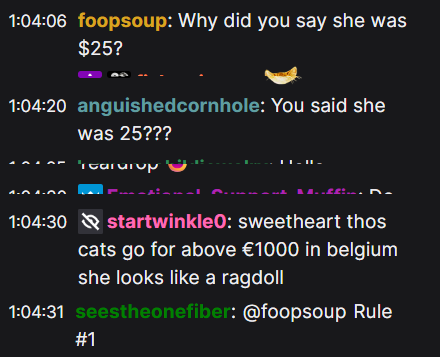 lori_kopf's tweet image. #FoodieBeauty #twitchrecap Chat calling her out about the price of the cat