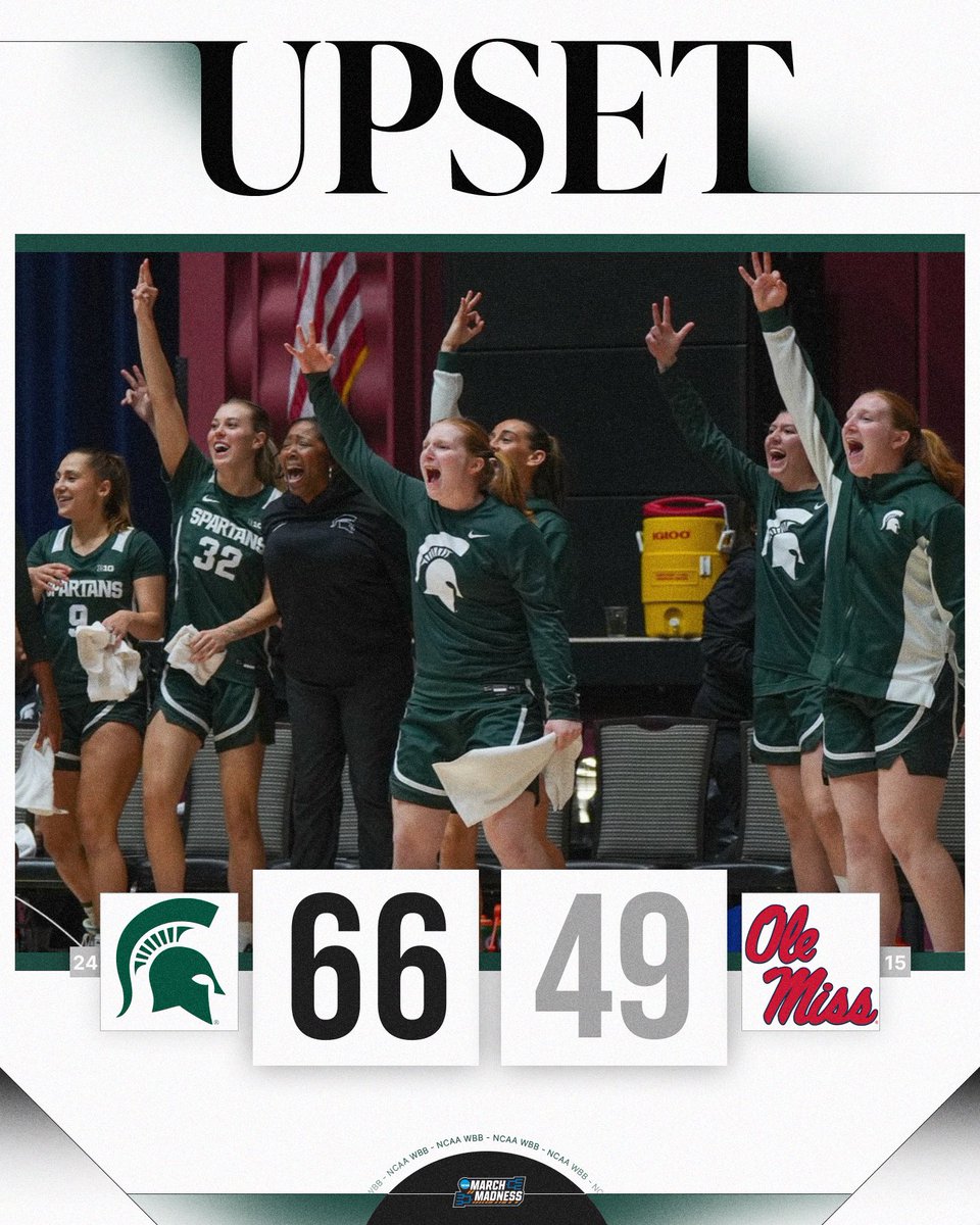 MarchMadnessWBB's tweet image. MICHIGAN STATE UPSETS OLE MISS IN CHEROKEE INVITATIONAL 🤯

No. 24 Michigan State defeats No. 15 Ole Miss in Cherokee.

#NCAAWBB x @MSU_WBasketball