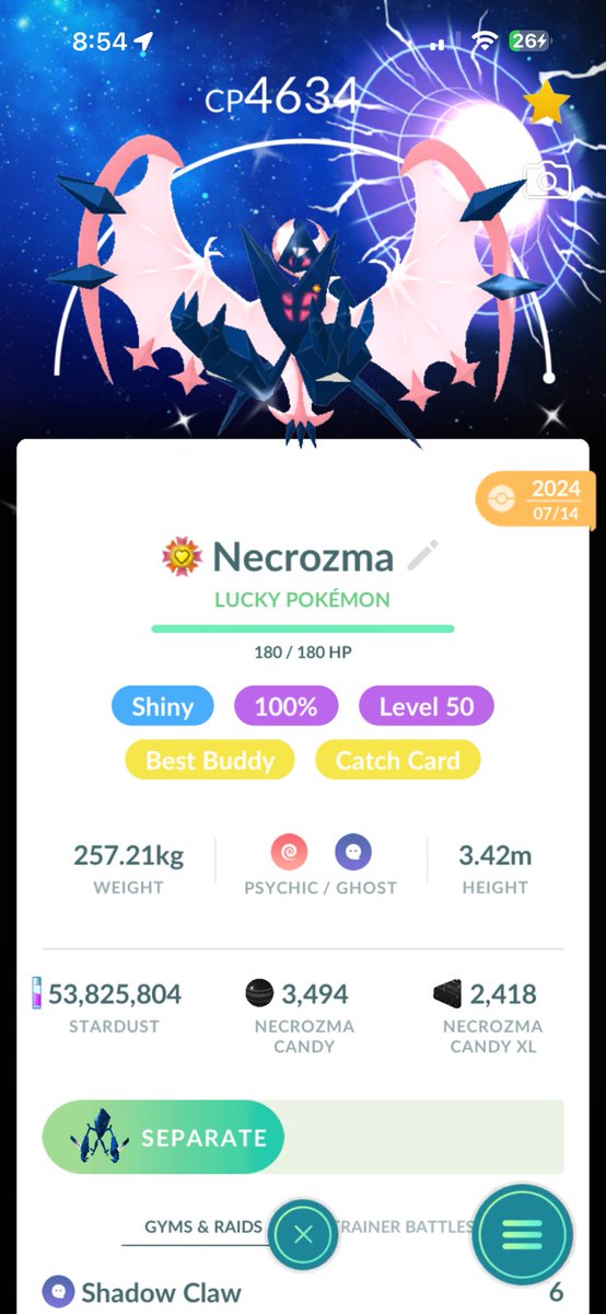 Completed my silver bottle cap! Decided to use it on Special Background Dawn Wings Necrozma! Been chasing this shundo for a long time

#PokemonGO