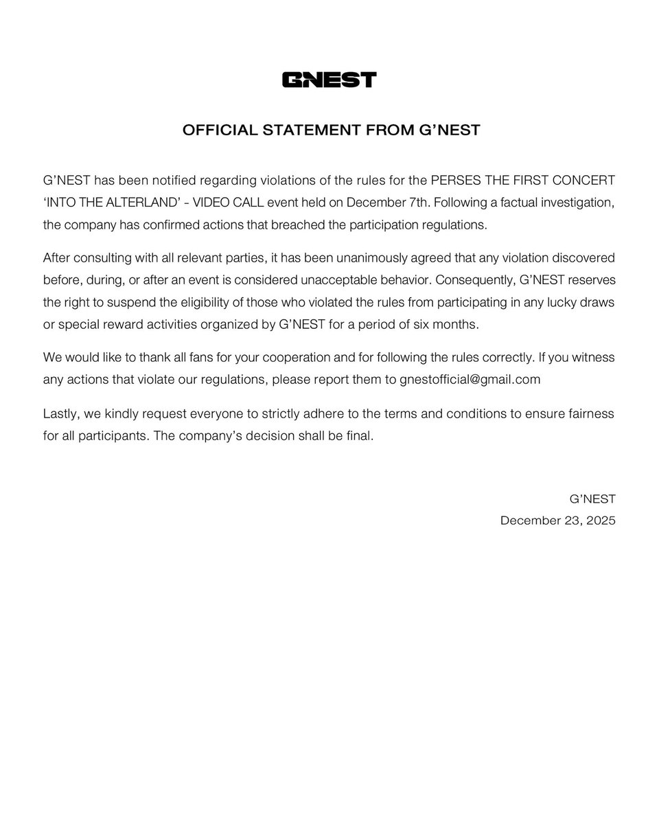 gnest_official's tweet photo. ประกาศจาก G’NEST
—--------------
Official Statement from G’NEST
 #PERSES #PERSES_TH
#GNEST https://t.co/vuEDnDz2CU