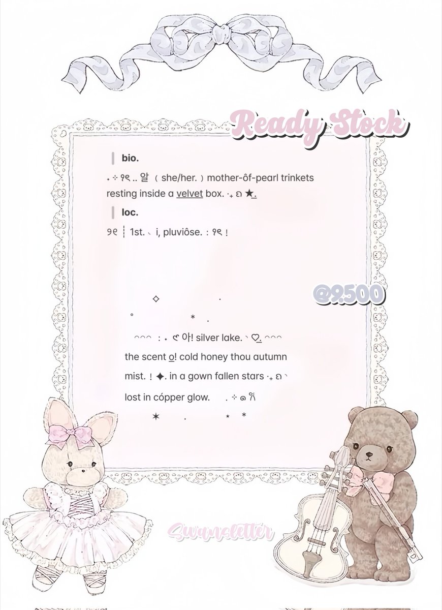 wluvivy's tweet image. ㅤ
ㅤㅤ♡͟.𐔌 ݂۫  · ✶  ﹕🪷🥛 .. — %!
help rt pleasee, thankiees! 🐱💗.

yimlooo pagii mentimuns! ;0 ivy bawa 4 bundle wording bio loc pinned ready stock for all account! mayiii jemput. ⭐___⭐ price 9.500/each sajaa yupc! letcgoo-go habiciin &amp;lt;3.

t. zonauang bio pinned rs