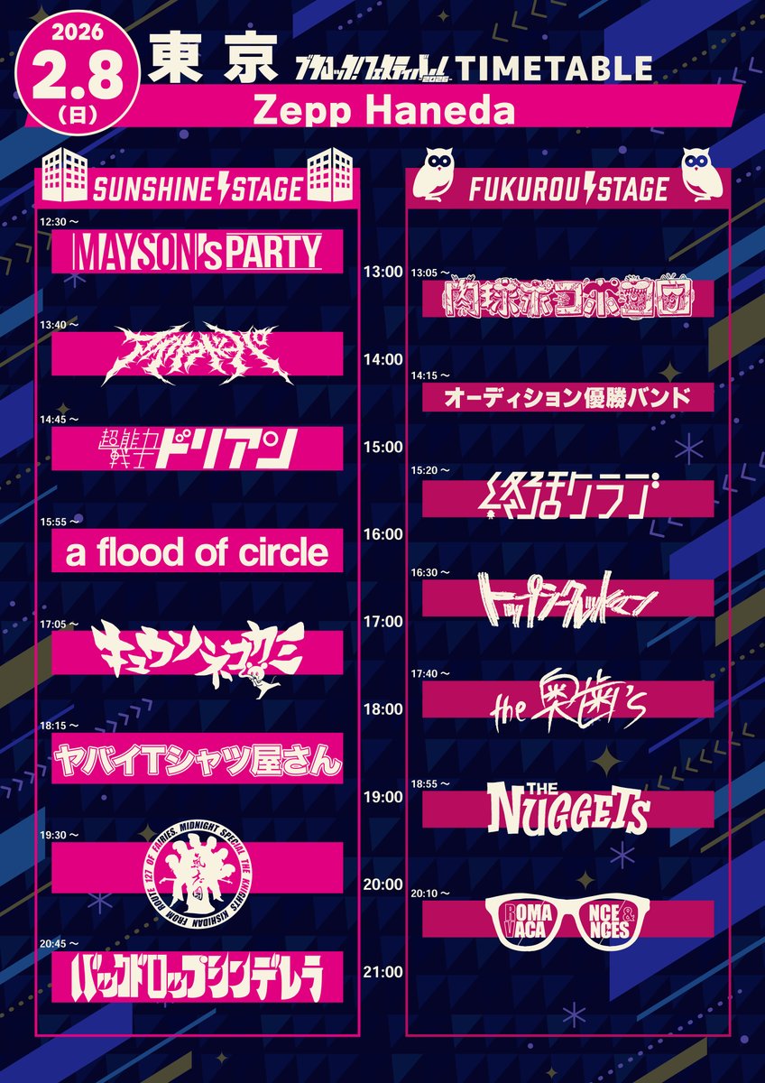 タイムテーブル公開】 2026年2月8日(日)Zepp Haneda 