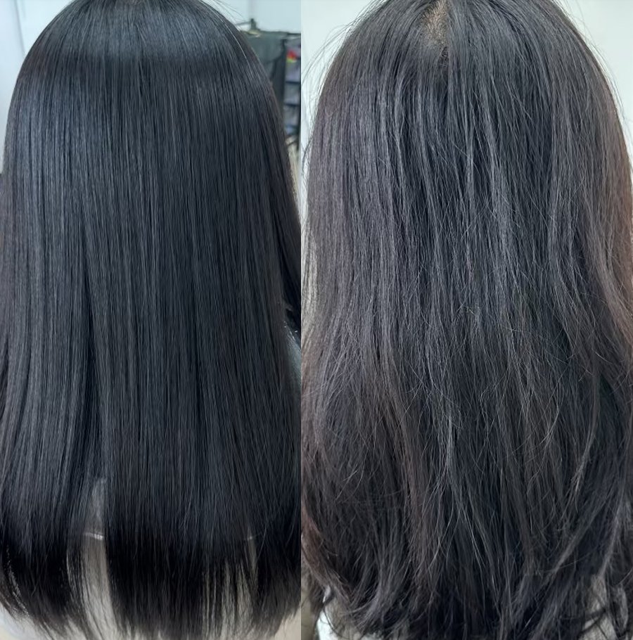 rinrin29837637's tweet photo. バズってた『キュレルのヘアパック→ドライヤー前にメデュラのヘアミルク』のやつ真似したけど
ヘアケア一生これでいい

3年くらい毎月トリートメント頼んでる美容師さんが「あれ？他の美容院挟みました？」って疑ってきたくらい髪質が変わりすぎてる

←今月の髪　先月の髪→ https://t.co/C9VuxWop1r