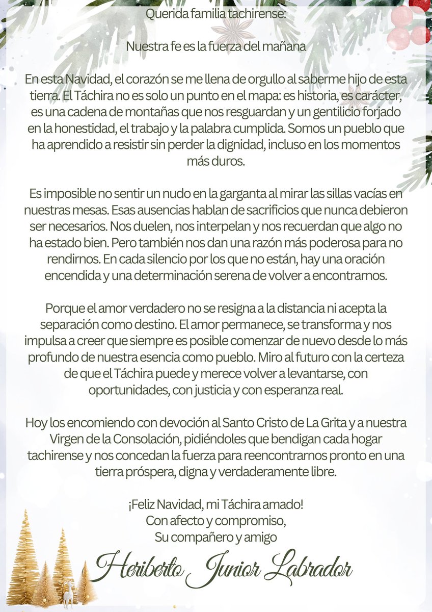 tachiraprimero's tweet photo. Feliz Navidad 🎄 
@heribertoLabrad https://t.co/DMifVM3Ahm