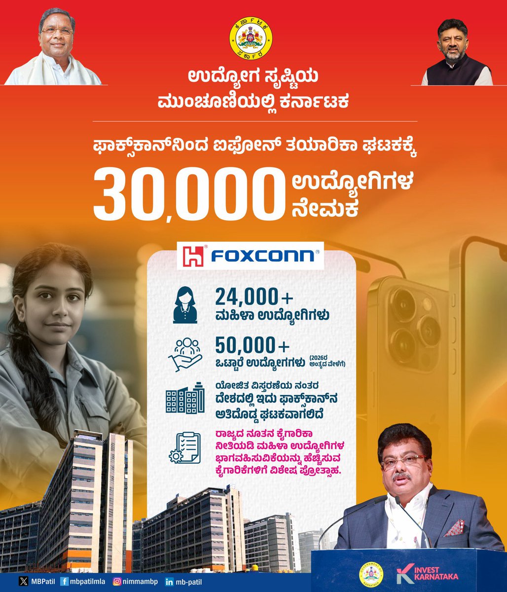 Ggk_here_'s tweet photo. 24,000 jobs created exclusively for women 🙌 @MBPatil
Employment generation is welcome, but the real question remains , how many Kannadigas truly benefited from the 30,000 jobs at Foxconn?
#Foxconn #MBPatil #KannadigasFirst https://t.co/EY1YoSy5X4