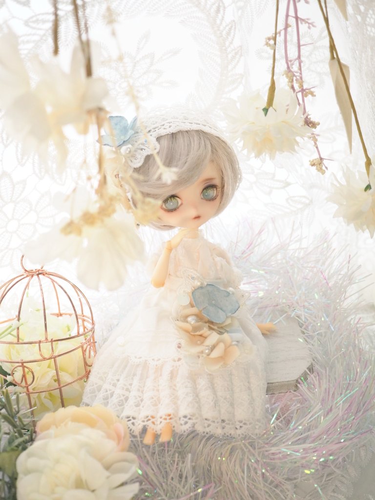 お洋服はしゃち【 <a href="/syachideal/">しゃち@Lantana sugar</a> 】さまよりお迎えさせていただいたhydrangea セット💠✨
誰に着せようかな🤔と思って悩んでいたのですがお誂え向きすぎて…！
繊細な布花やキラキラのビーズなど細部まで凝っててめちゃくちゃ可愛いお洋服🫶
ご縁いただきありがとうございました😇✨