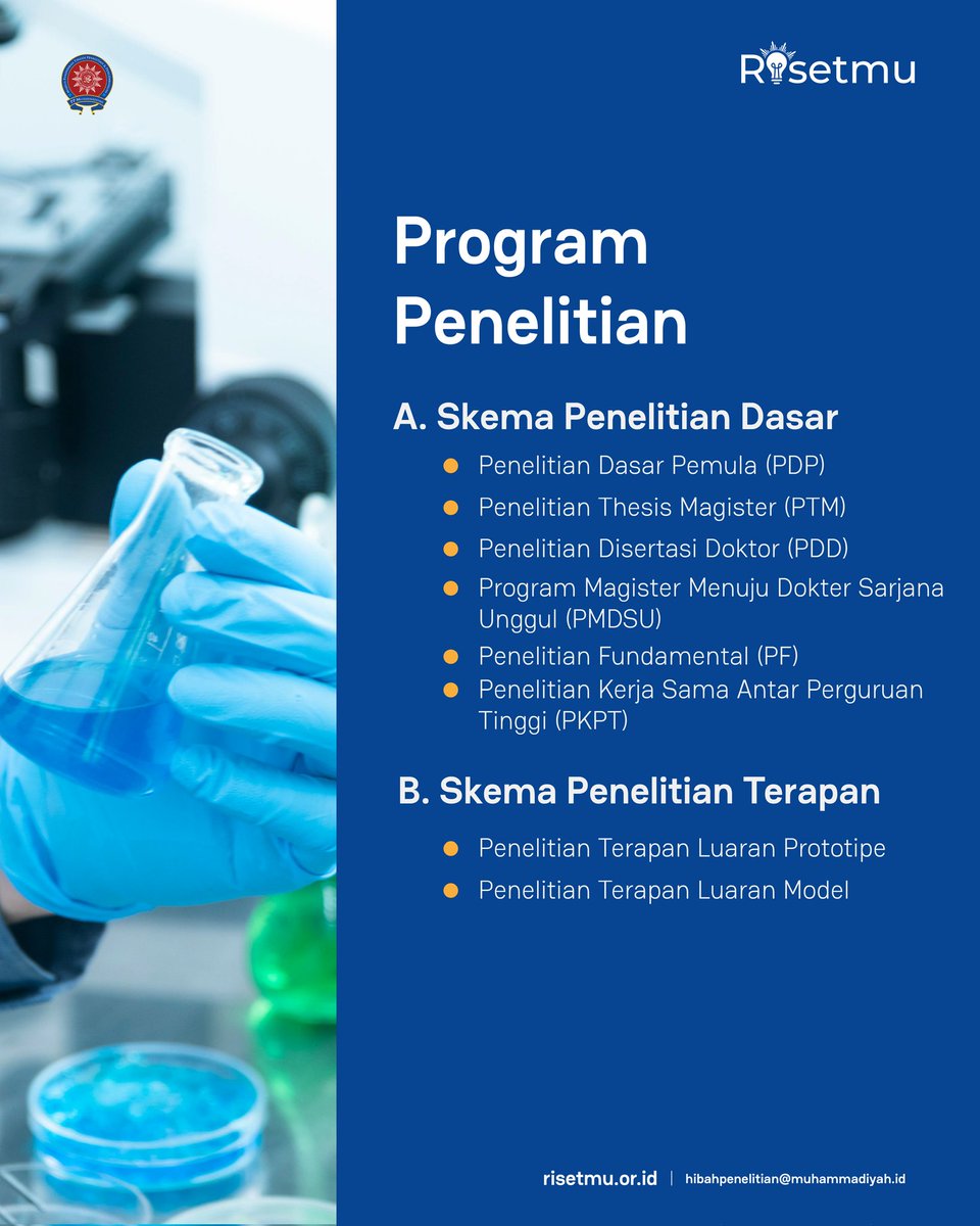 RisetMu's tweet photo. 📢 Resmi Dibuka!
Program Penelitian dan Pengabdian kepada Masyarakat Tahun 2026 kini telah dibuka.

⏰ Batas akhir pengusulan: 29 Desember 2025 | 15.00 WIB
📍 Pengusulan proposal melalui: https://t.co/PaX70n5QWC

#Muhammadiyah #Diktilitbang #KampusMuhammadiyah #RisetMuhammadiyah https://t.co/vfaiFejiBA