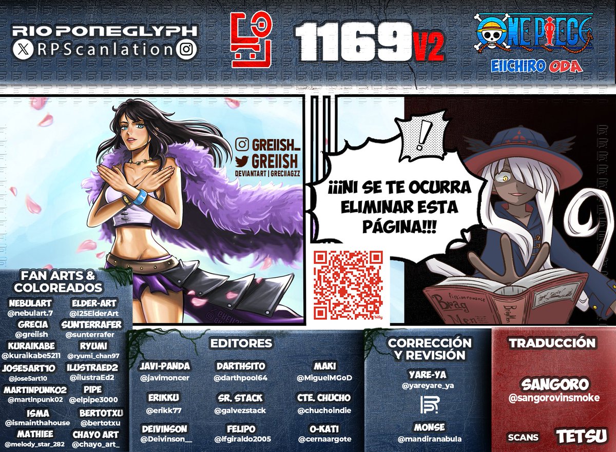 Ya está aquí nuestra versión final de #OnePiece1169, corregida y aumentada, que la disfruten!! Recomendamos que SIEMPRE lean la versión final.
#OnePiece #RioPoneglyphScans
Opción 1:  bit.ly/OP-1169-RPS-1
Opción 2: bit.ly/OP-1169-RPS-2
Descarga: bit.ly/descargas-rps-m