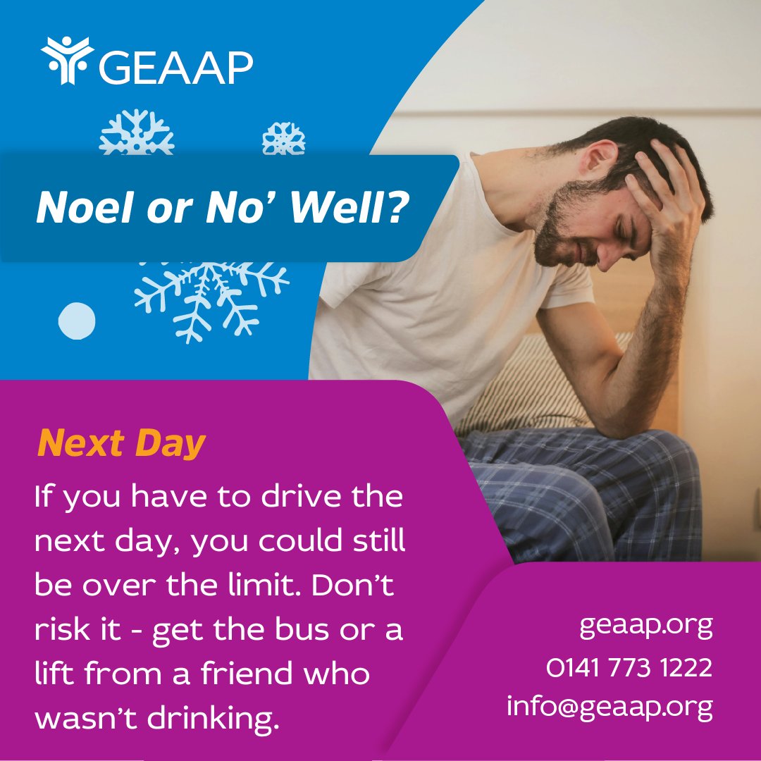 geaap_official's tweet image. Driving after a night out can be risky, as you may still be over the legal limit.

Choose a safer option. Use public transport, or get a lift from a friend who wasn’t drinking the night before.

geaap.org
info@geaap.org
0141 773 1222
#geaap #alcohol #alcoholsupport
