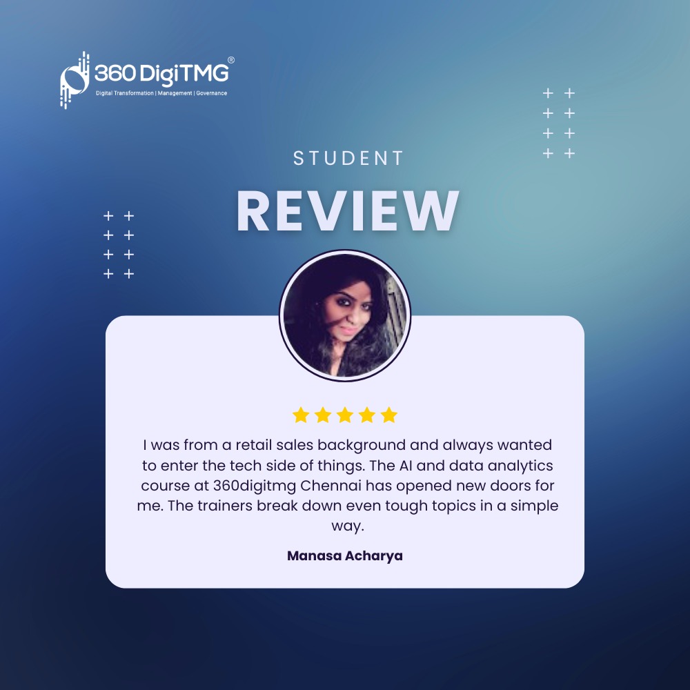360digitmg's tweet image. ⭐ Student Review ⭐ 

Sharing a valuable learner review from 360DigiTMG.

#StudentReview #360DigiTMG #LearnerFeedback #AIandDataAnalytics #StudentTestimonial #Upskilling #CareerGrowth #ChennaiTraining #TechLearning