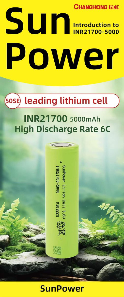 Alex_Liang_CN's tweet image. Changhong Sunpower 21700-5000 (50SE): 2C charge, 6C discharge. Industry-leading safety, high-rate performance, and long cycle life. Used in FPV drones, high-speed e-motorcycles, and high-power power banks.
#21700 #LithiumBattery #FPVDrone #EMobility #PowerBank