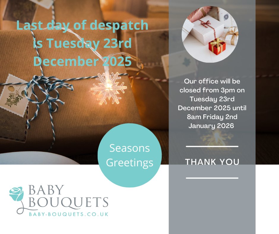 Today is our last despatch day for 2025 for orders received by 10am.
 
Orders placed on the website over the festive season will be despatched on Friday 2nd January 2026.

Thank you for a great year.

#corporategifting #newbaby #ceo
