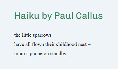 CallusPaul's tweet image. Once again I thank David-John Tyrer for publishing another haiku of mine in the Atlantean 5-7-5 Haiku Journal.