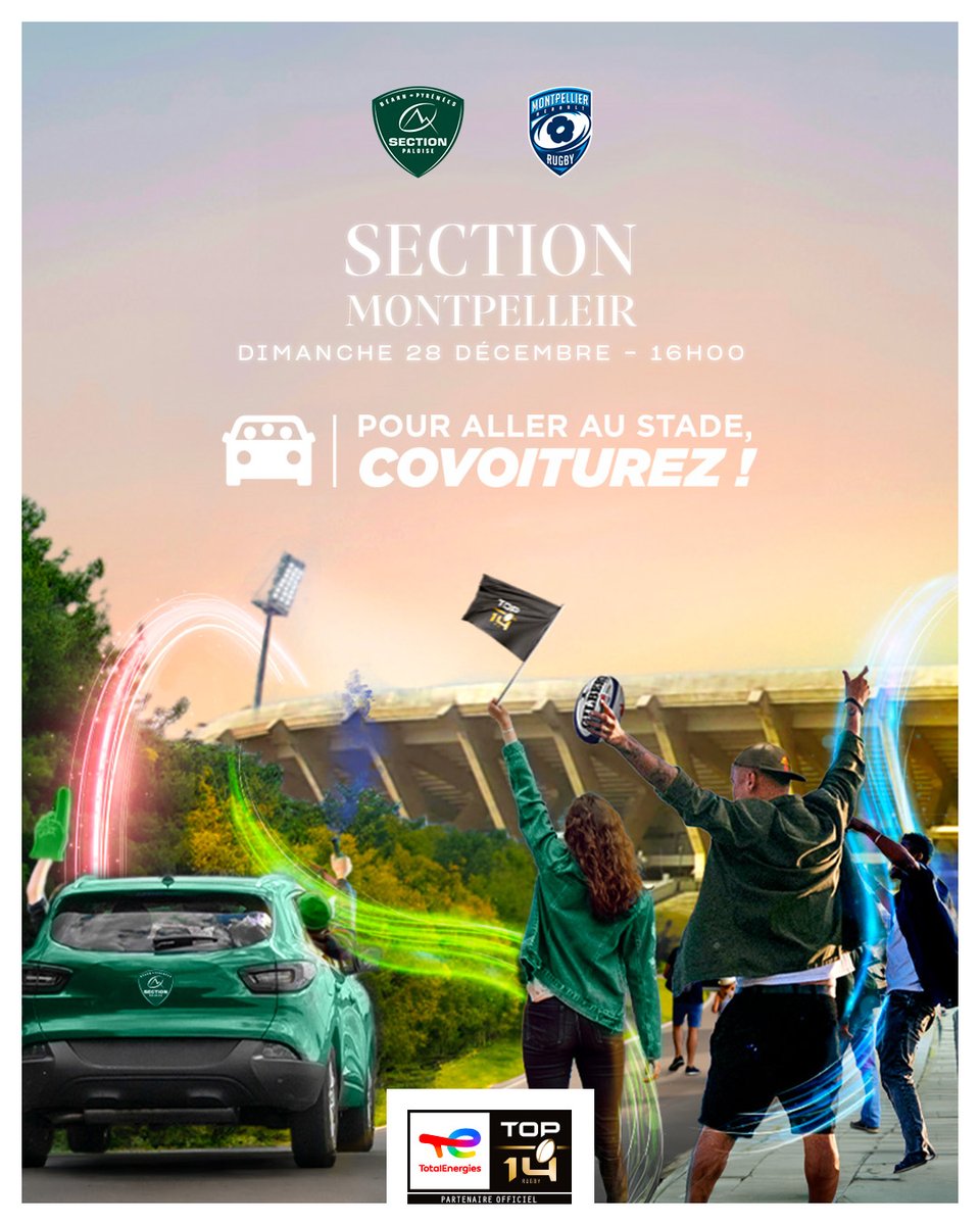 Dimanche, c'est Section-Montpellier au Hameau ! 𝐏𝐫𝐨𝐟𝐢𝐭𝐞𝐳 𝐝'𝐮𝐧𝐞 𝐩𝐥𝐚𝐜𝐞 𝐝𝐞 𝐩𝐚𝐫𝐤𝐢𝐧𝐠 𝐨𝐟𝐟𝐞𝐫𝐭𝐞 en faisant du covoiturage pour vous rendre au stade ! 🚗

🏟️ Proposez ou réservez votre trajet sur la plateforme dédiée 👉 bit.ly/covoiturage-se…