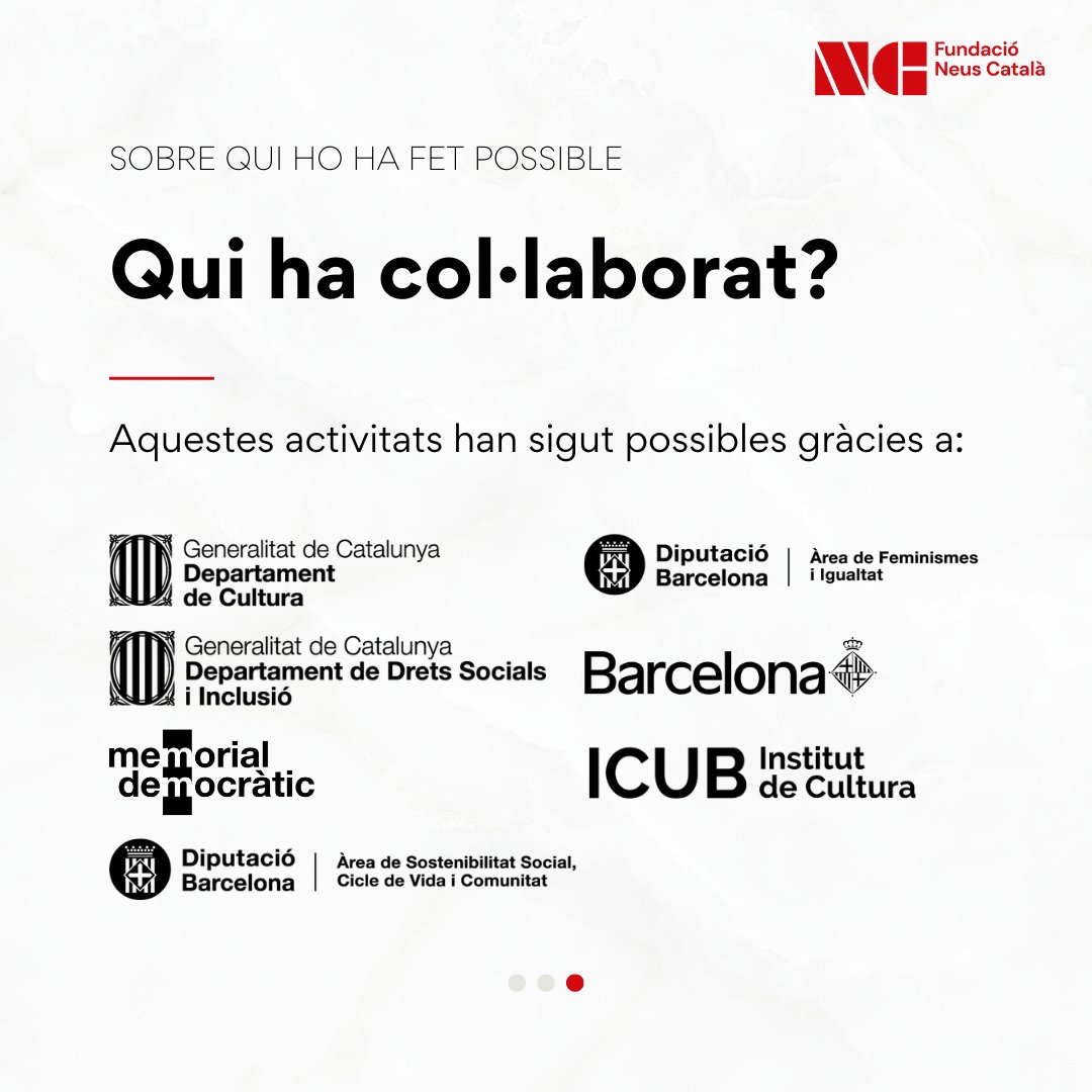 🤔 Què hem fet aquest 2025 a Abril?

🤝 Ho fem possible gràcies a la col·laboració de <a href="/cultura_cat/">Cultura</a>, de <a href="/dsocialscat/">Drets Socials i Inclusió</a>, de <a href="/catmemoria/">Memorial Democràtic</a>, de <a href="/socialdiba/">Sostenibilitat Social, Cicle de Vida i Comunitat</a>, d'@igualtatdiba, de <a href="/bcn_ajuntament/">Ajuntament de Barcelona</a> i de <a href="/bcncultura/">Barcelona Cultura</a>.