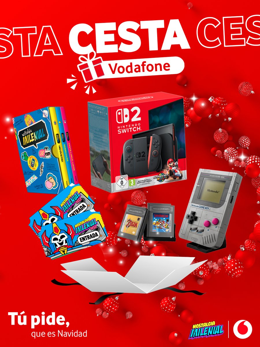🎁 SORTEO I Cesta Vodafone 🎁 Podrás ganar:

· Nintendo Switch 2 + Mario Kart World
· Figura Game Boy LEGO Super Mario
· 2 entradas para el Nostalgia Milenial Festival
· Kit de libros Nostalgia Milenial

Puedes participar en nuestro Instagram hasta el 29 de diciembre a las