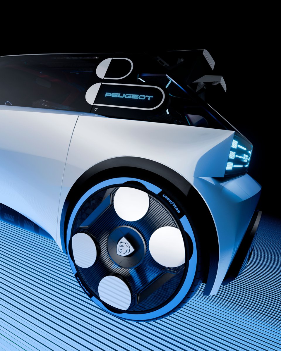PeugeotUK's tweet image. Close up, #PeugeotPolygonConcept reveals how much work has gone into every surface. Detailed wheel designs, 3D printed single piece covers and @goodyear customized tires powered by Goodyear SightLine technology to give real time tyre information inside the car. #LetTheFunBegin