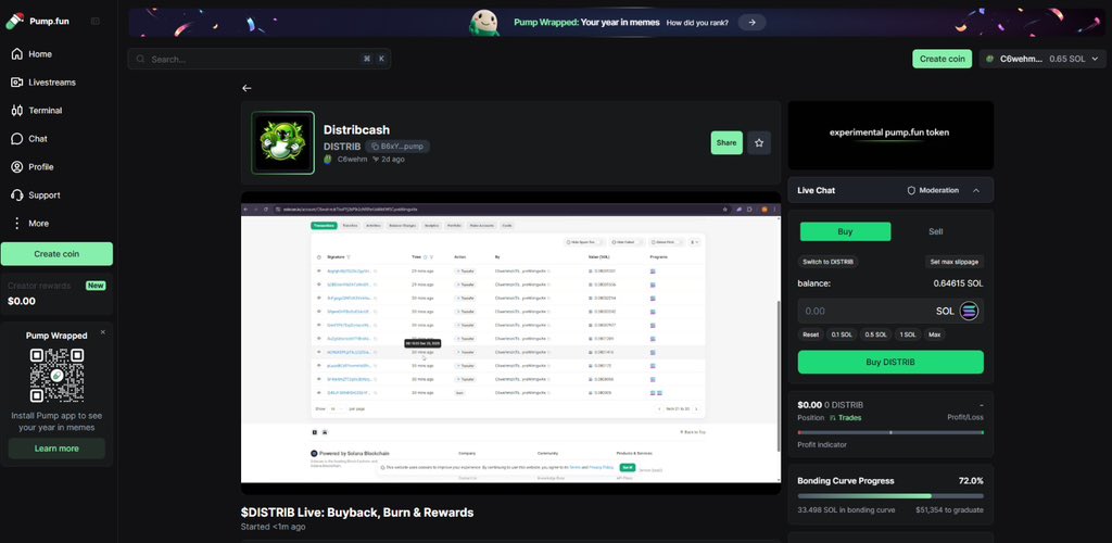 $DISTRIB LIVE NOW ON PUMPFUN 

The screen-share walkthrough is live.
We’re showing how the $DISTRIB system works on Solscan, including buyback, burn, and SOL rewards distribution.

Everything is on-chain and transparent.

Join now and watch it in real time.