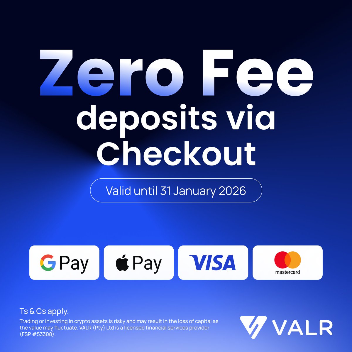 Made a deposit or purchased crypto via Checkout between 15 - 21 December  2025? Check your VALR wallet, your deposit and purchase fees have been  rebated in USDC.
