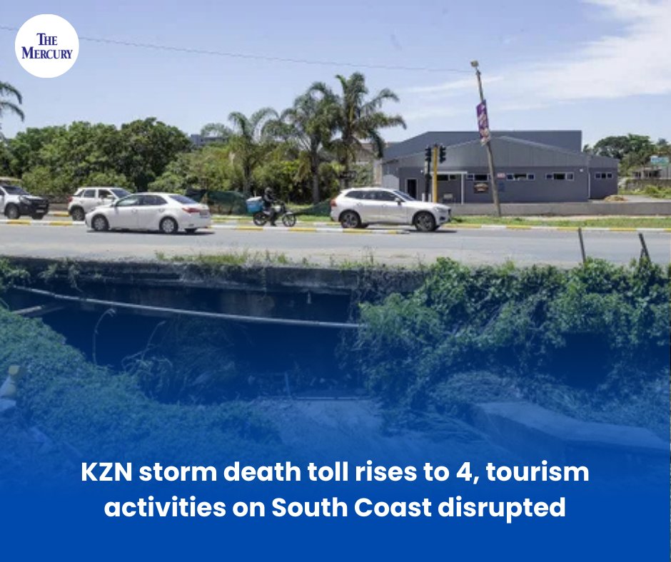 TheMercurySA's tweet image. 🌧️ Tragic news from KwaZulu-Natal: the recent storm has claimed 4 lives and disrupted tourism along the South Coast. Communities are reeling as recovery efforts continue. 

Read more: themercury.co.za/2025-12-23-kzn…

#KZNStorm #SouthCoast #TourismUpdate #StaySafe
