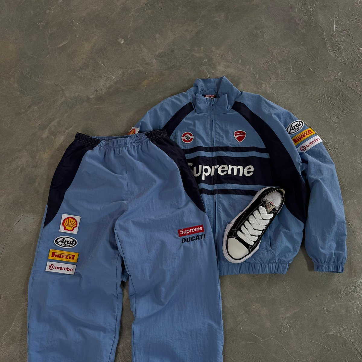 Supreme Ducati Track Jacket Light Blue Sizes: Medium - XLARGE (30-36)