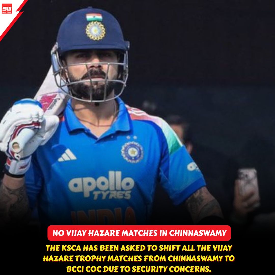 mysportswiz's tweet photo. OFFICIAL UPDATE
NO VIJAY HAZARE TROPHY MATCHES
AT CHINNASWAMY STADIUM
ALL MATCHES SHIFTED
https://t.co/7Wm3X0Tlrs
#BBL202526 #LiamScott #AdelaideStrikers #KLRahul #PhilipRivers #Draymond #Jaipur #ForTheShoe #Indy #Ballard #Jennings #Pacers #JonathanTaylor #Ashes #RohitSharma https://t.co/Iivf26H8IT
